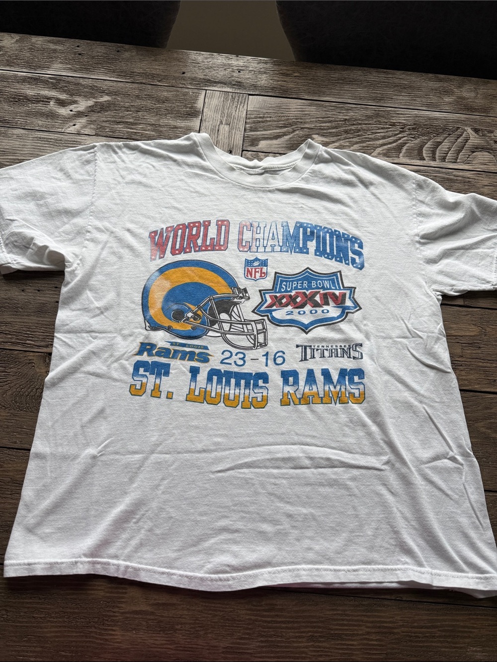St. Louis Rams Super Bowl XXXIV World Champions Tee - White/Blue/Gold